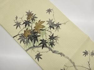 作家物　絽塩瀬手描き紅葉模様名古屋帯